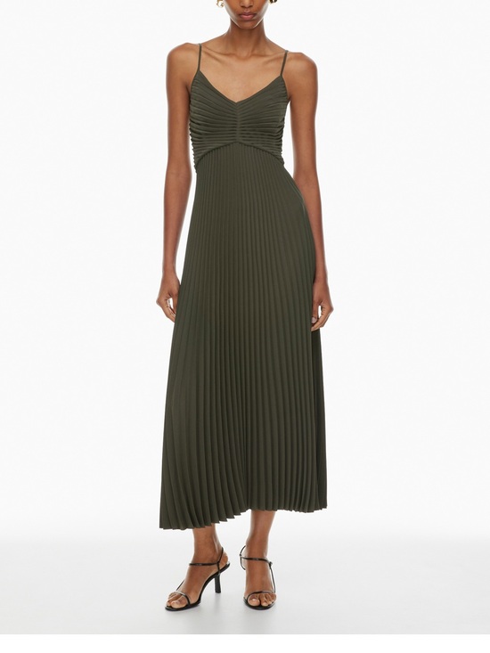 Aritzia Dresses & Skirts - Aritzia Celebrate Olive Pleated Maxi Dress with Spaghetti Straps 6